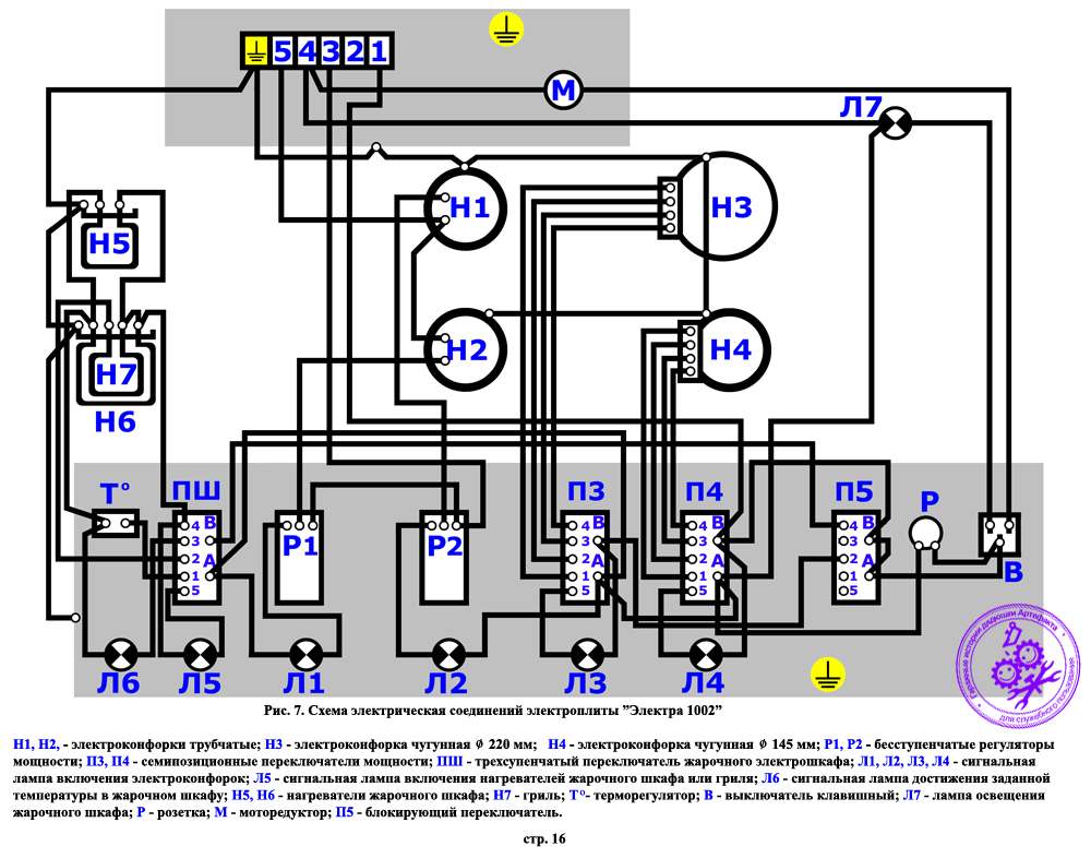 Схема подключения плита Электра 1001, плита Электра 1002, плита Электра ...