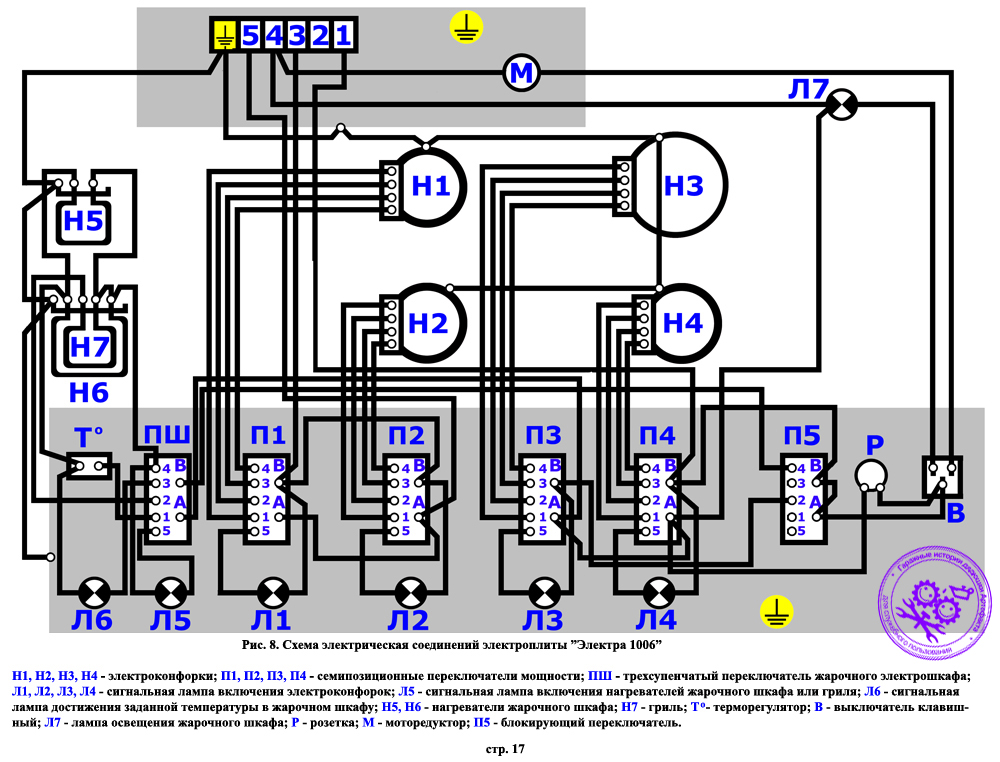Схема подключения плита Электра 1001, плита Электра 1002, плита Электра ...